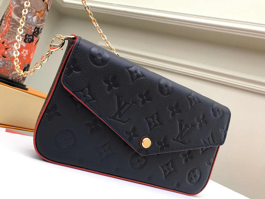 Louis Vuitton Félicie Pochette Monogram Empreinte Leather Navy Blue