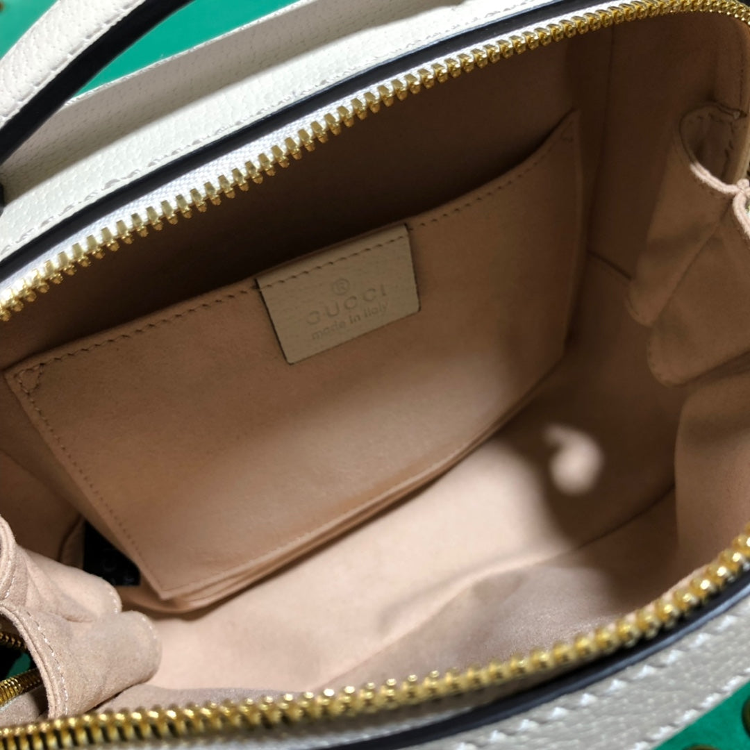 Gucci Ophidia Small Leather Shoulder Bag - White with Blue and Red Web