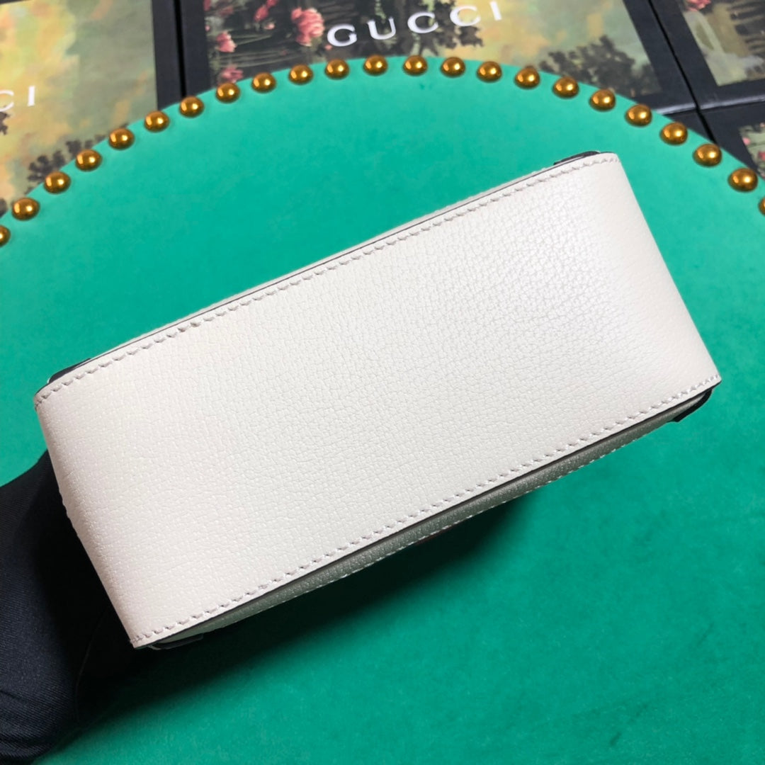 Gucci Ophidia Small Leather Shoulder Bag - White with Blue and Red Web