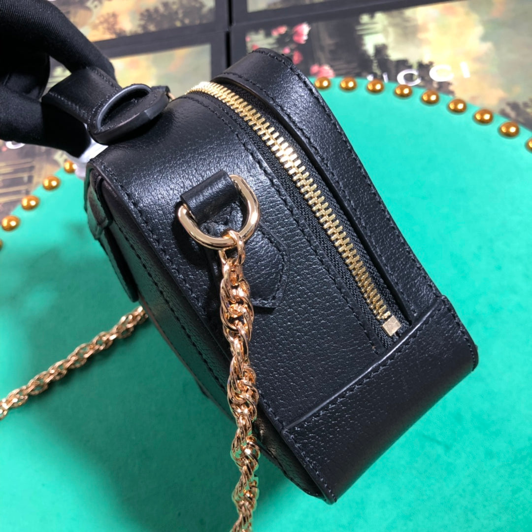 Gucci Ophidia Small Black Leather Shoulder Bag with Web Stripe &amp; GG Logo