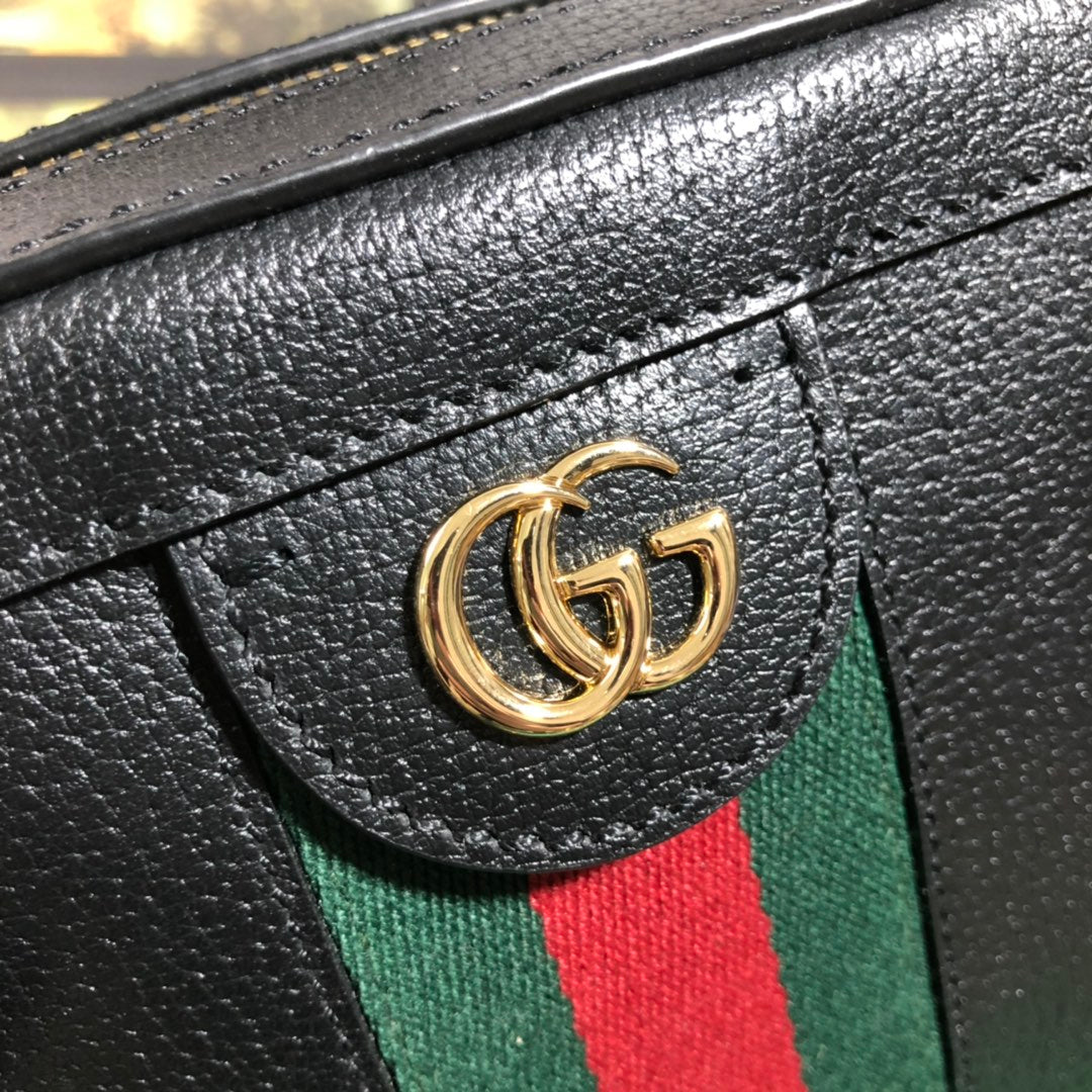Gucci Ophidia Small Black Leather Shoulder Bag with Web Stripe &amp; GG Logo