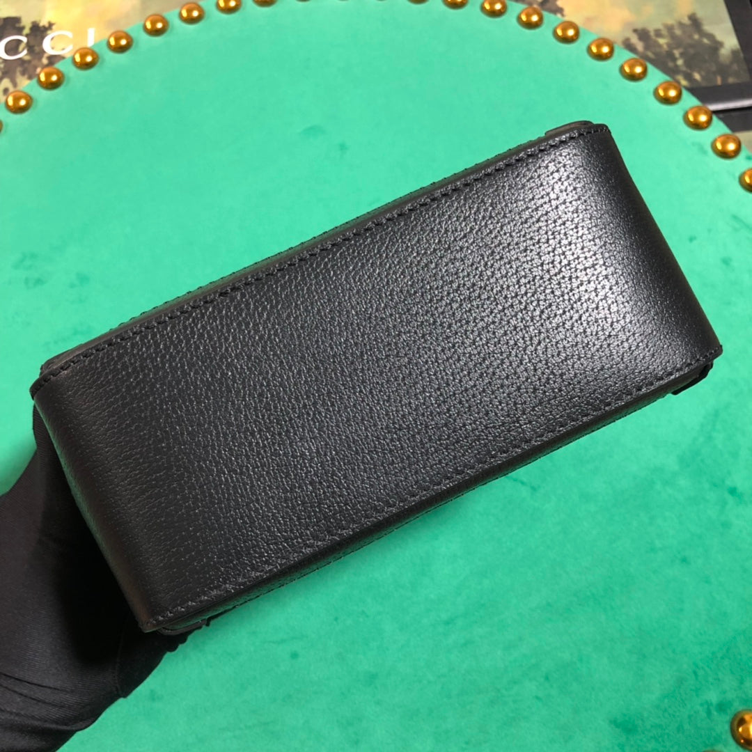 Gucci Ophidia Small Black Leather Shoulder Bag with Web Stripe &amp; GG Logo