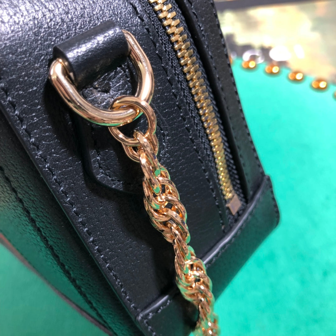 Gucci Ophidia Small Black Leather Shoulder Bag with Web Stripe &amp; GG Logo
