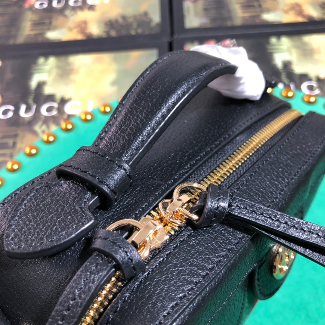 Gucci Ophidia Small Black Leather Shoulder Bag with Web Stripe &amp; GG Logo