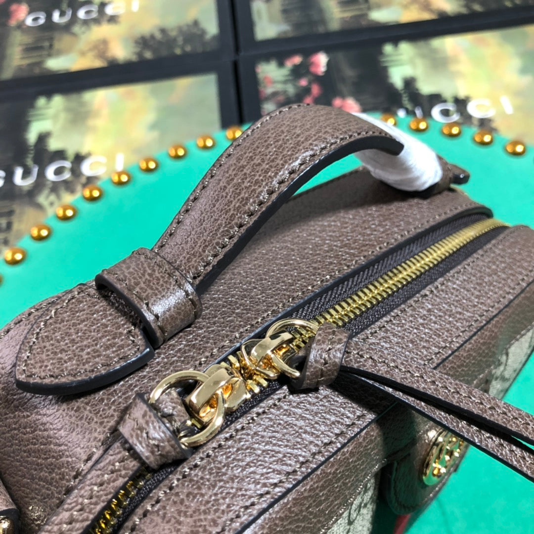 Gucci Ophidia GG Supreme Mini Crossbody Bag with Web Stripe - Brown Leather Trim