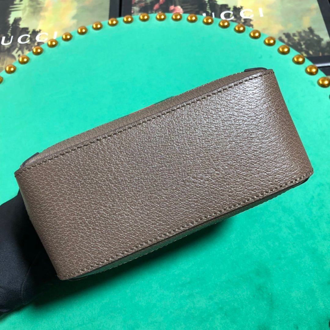 Gucci Ophidia GG Supreme Mini Crossbody Bag with Web Stripe - Brown Leather Trim