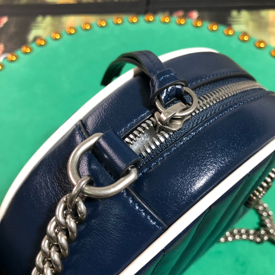 Gucci GG Marmont Round Mini Shoulder Bag - Navy Blue Quilted Leather