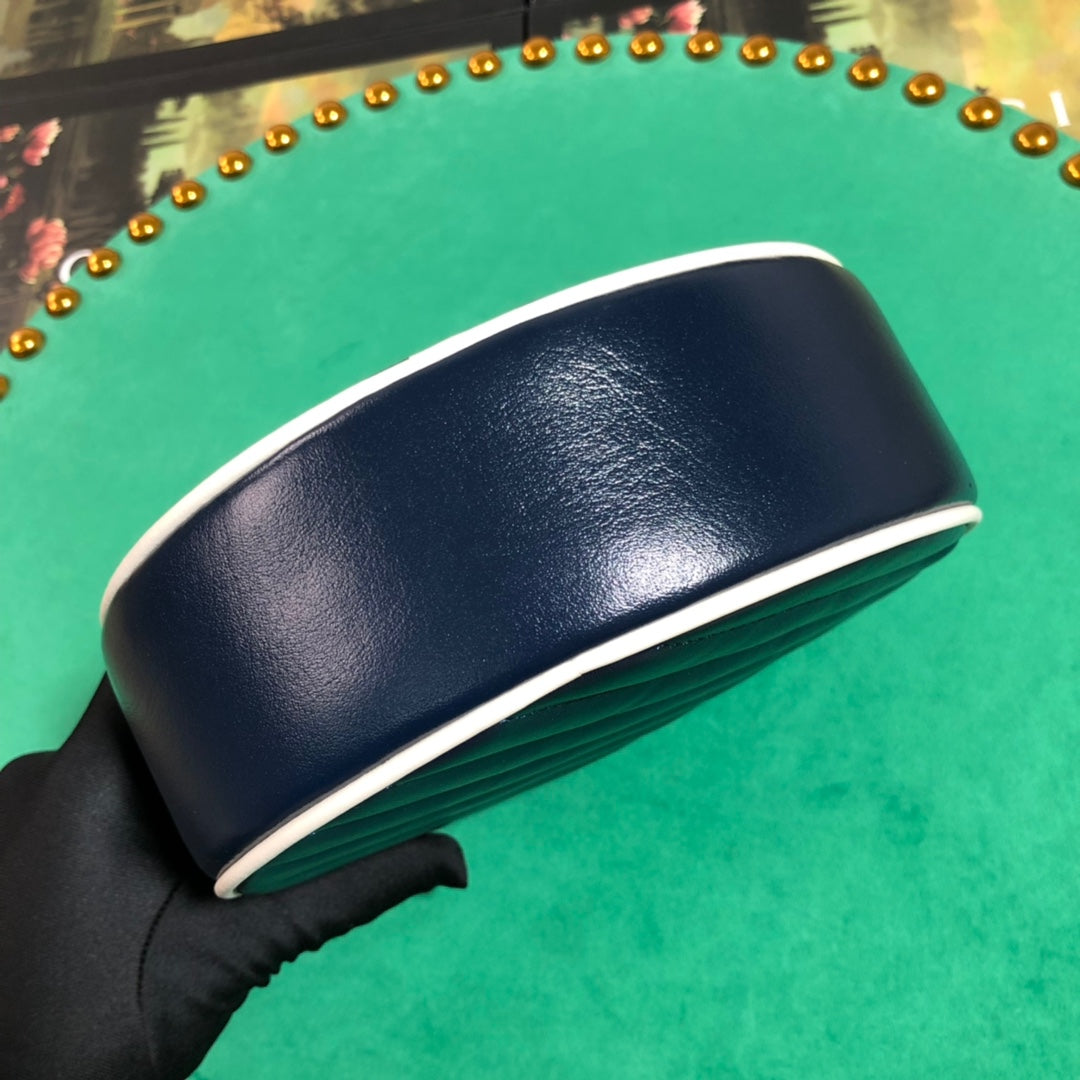 Gucci GG Marmont Round Mini Shoulder Bag - Navy Blue Quilted Leather