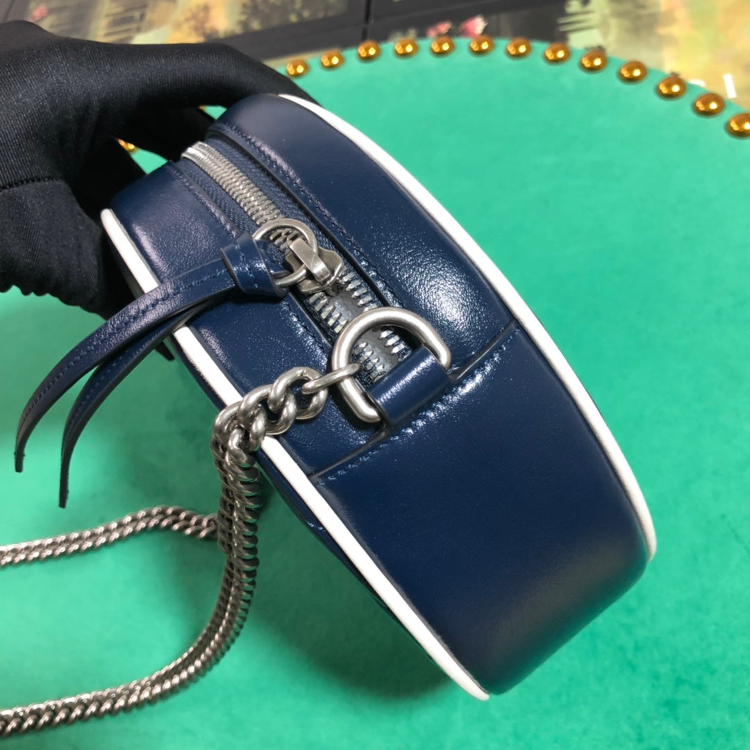 Gucci GG Marmont Round Mini Shoulder Bag - Navy Blue Quilted Leather