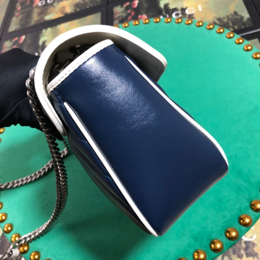 Gucci Navy Blue Chevron Quilted Leather Crossbody Bag with White Trim