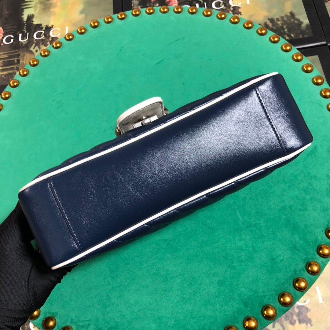 Gucci Navy Blue Chevron Quilted Leather Crossbody Bag with White Trim