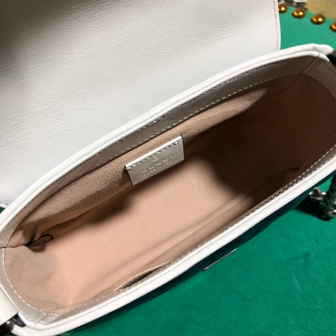 Gucci GG Marmont Small Top Handle Bag - Navy/White Matelassé Leather
