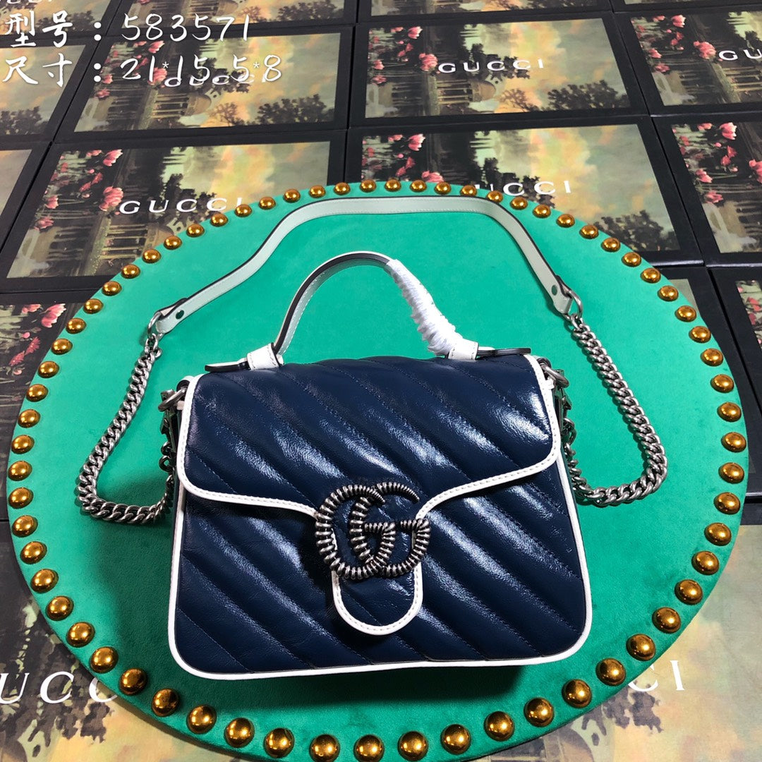 Gucci Navy Blue Quilted Leather Crossbody Bag with White Trim