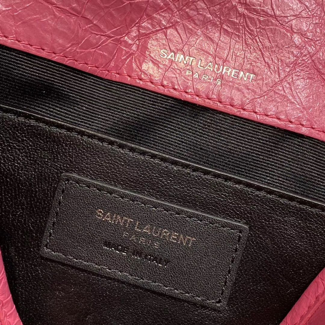 Saint Laurent Niki Baby Chain Bag in Fuchsia Vintage Crinkled Leather