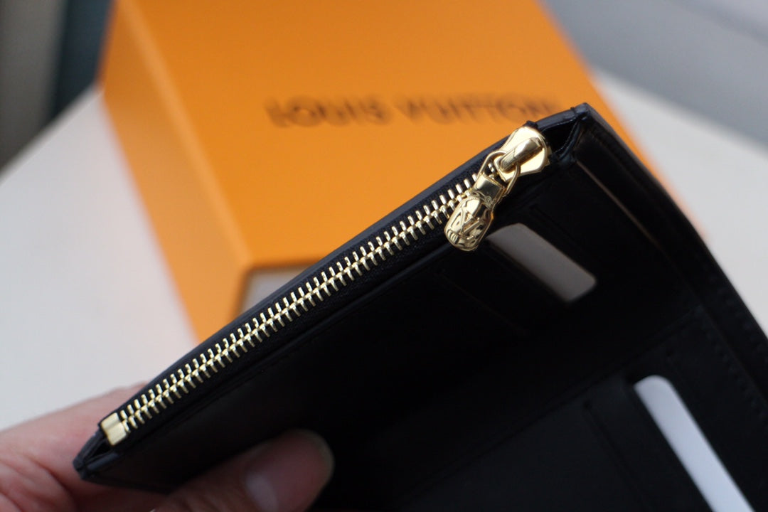 Louis Vuitton Classic Brown Monogram Leather Mini Wallet with Gold Buckle Clasp