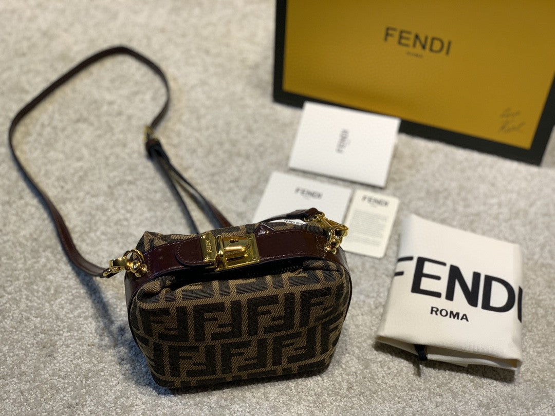 Fendi FF Monogram Canvas Mini Vanity Case Bag - Brown