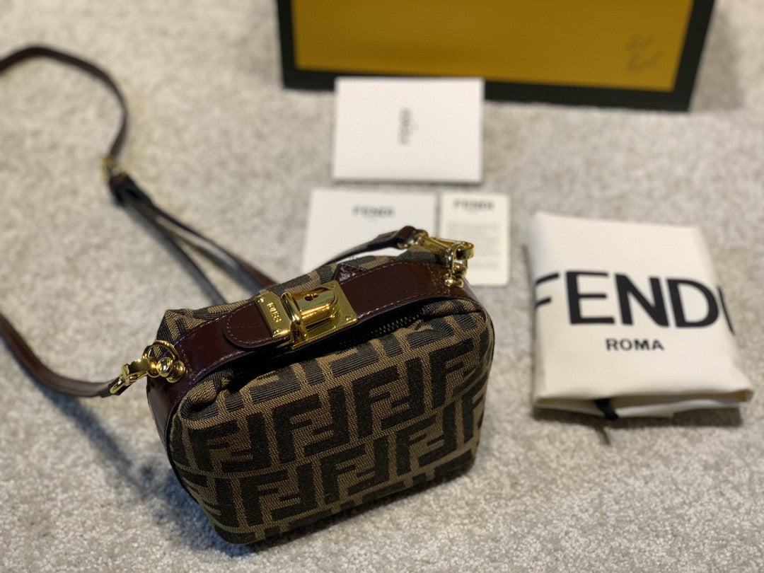Fendi FF Monogram Canvas Mini Vanity Case Bag - Brown