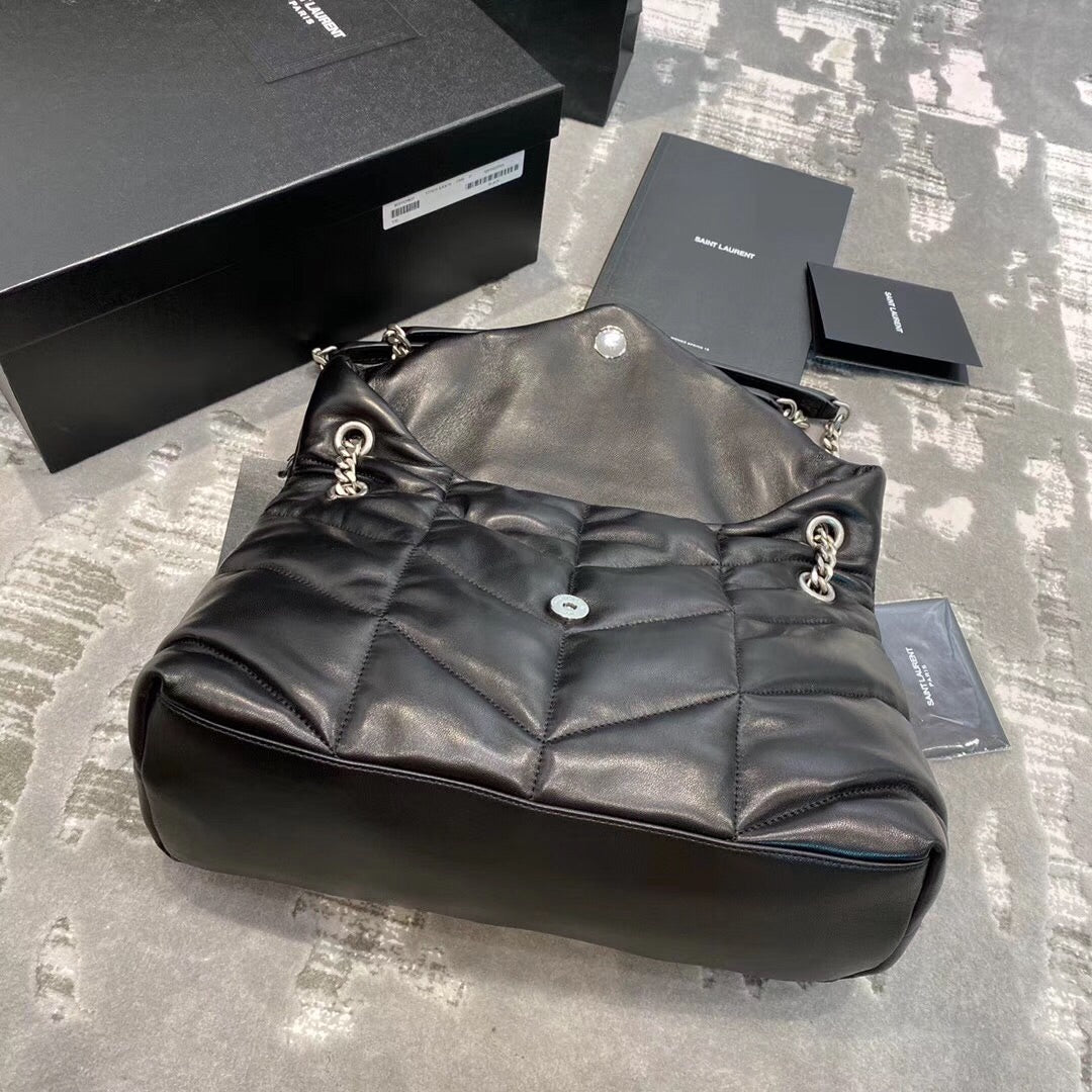 Saint Laurent Puffer Small Loulou Bag in Quilted Lambskin - Black