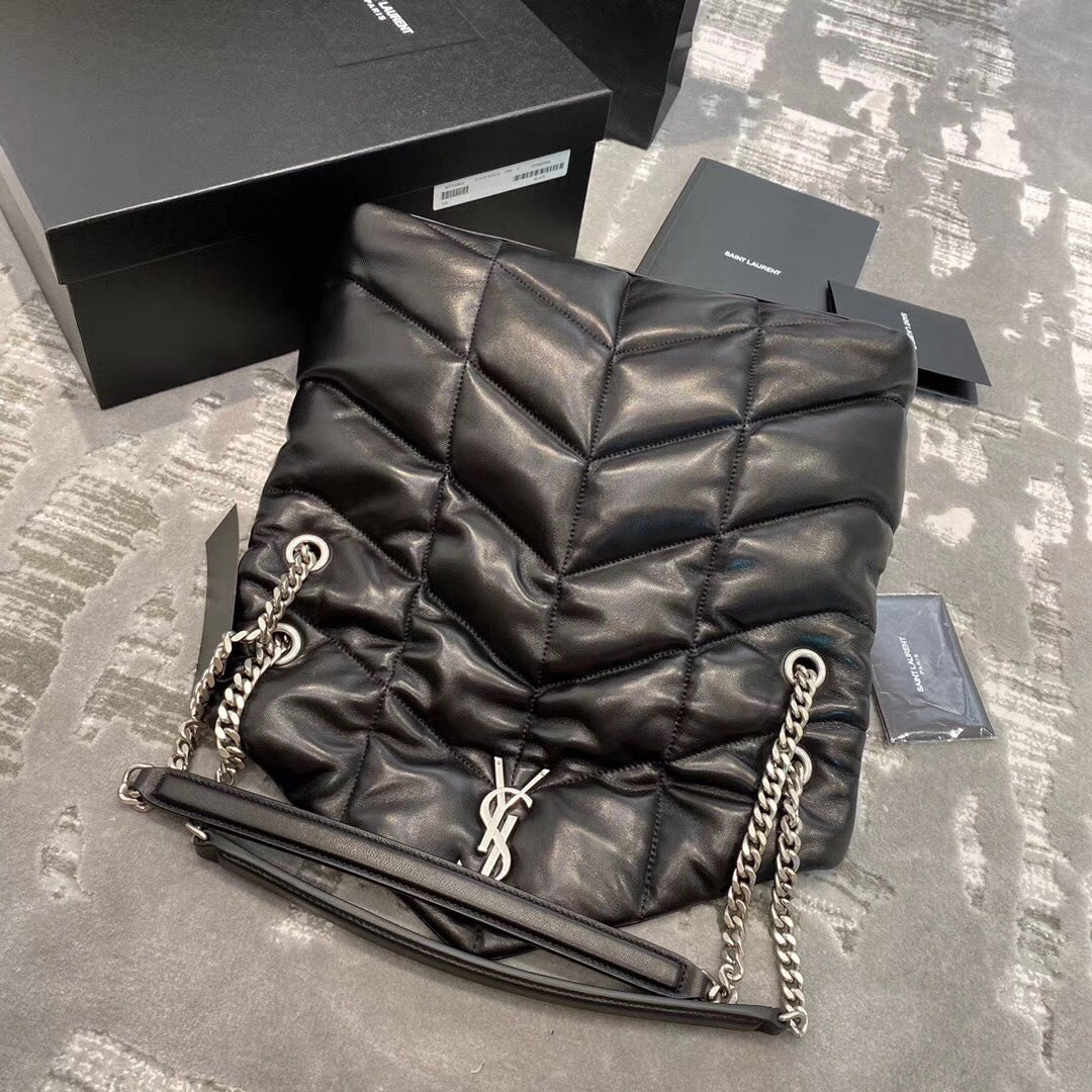 Saint Laurent Puffer Small Loulou Bag in Quilted Lambskin - Black