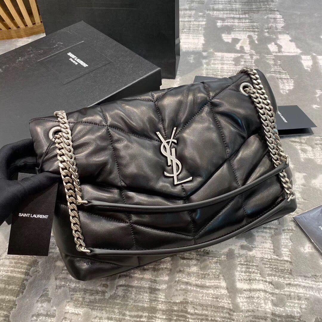 Saint Laurent Puffer Small Loulou Bag in Quilted Lambskin - Black