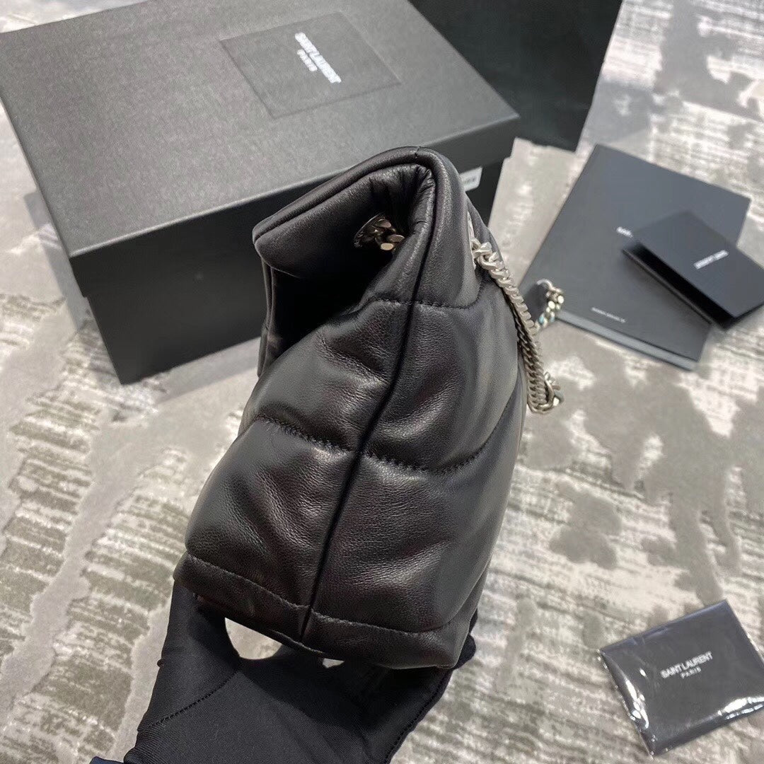 Saint Laurent Loulou Puffer Bag in Quilted Lambskin - Black with Silver Hardware