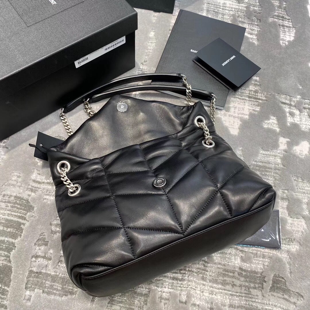 Saint Laurent Loulou Puffer Bag in Quilted Lambskin - Black with Silver Hardware