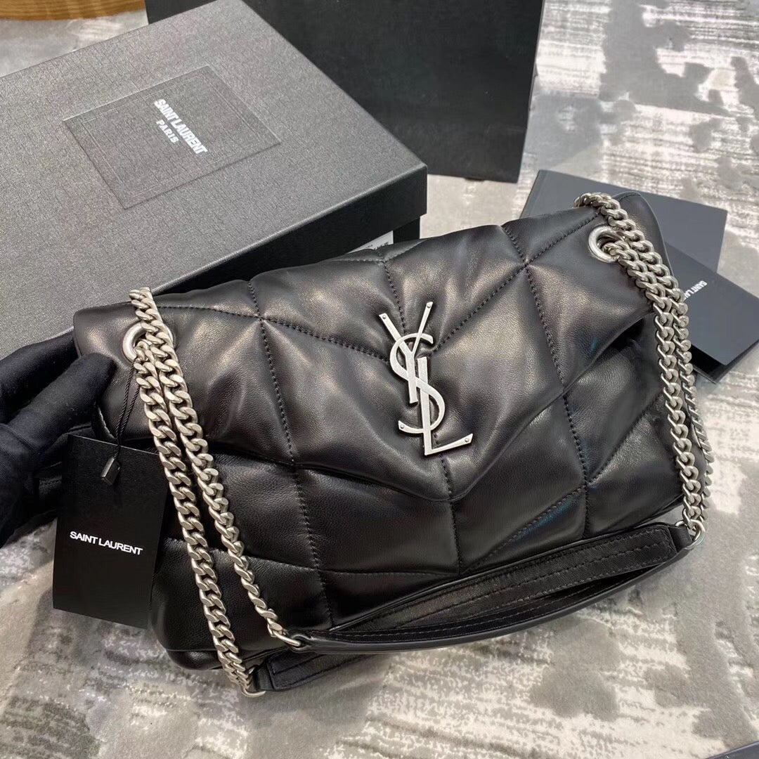 Saint Laurent Loulou Puffer Bag in Quilted Lambskin - Black with Silver Hardware