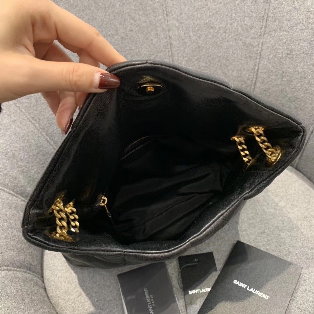 Saint Laurent Loulou Puffer Medium Chain Bag in Quilted Lambskin - Black with Gold Hardware