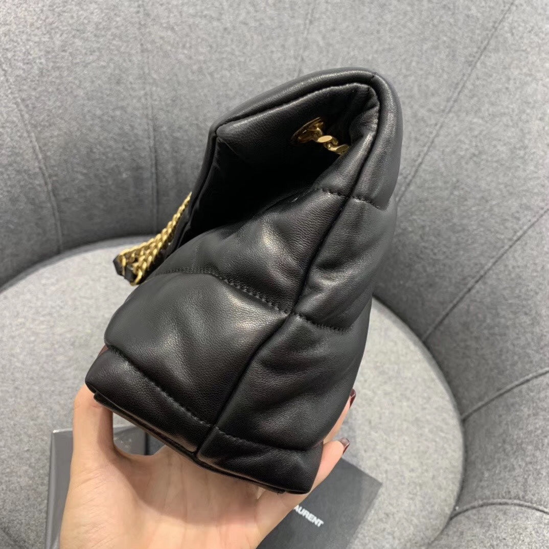 Saint Laurent Loulou Puffer Medium Chain Bag in Quilted Lambskin - Black with Gold Hardware