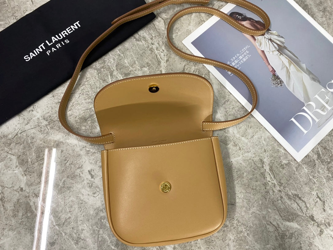 Saint Laurent Kaia Small Smooth Leather Crossbody Bag - Dark Beige