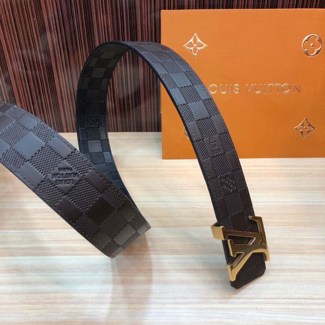 Louis Vuitton Men's LV Initiales 40mm Belt, Damier Infini Leather, Ebene Brown with Gold Buckle
