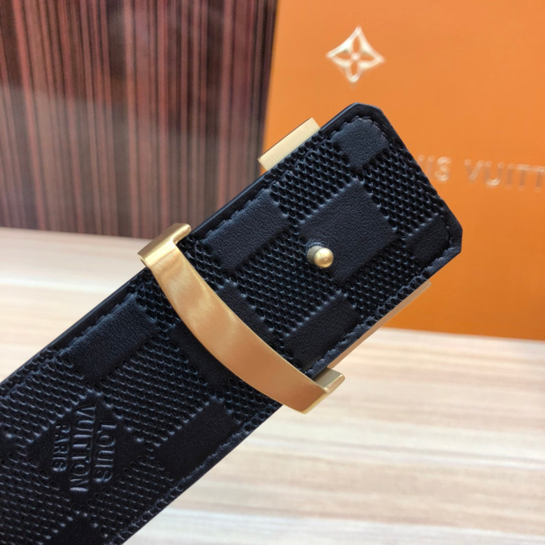 Louis Vuitton Men's LV Initiales 40mm Belt, Damier Infini Leather, Ebene Brown with Gold Buckle