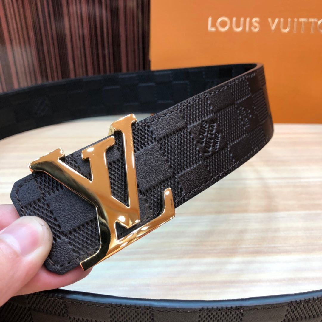 Louis Vuitton Men's LV Initiales 40mm Belt, Damier Infini Leather, Ebene Brown with Gold Buckle