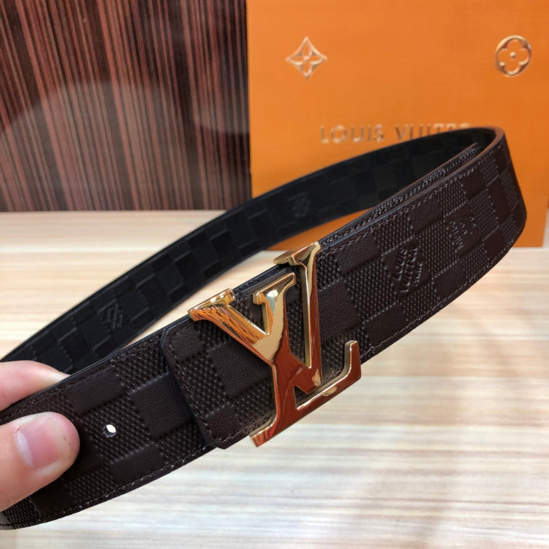 Louis Vuitton Men's LV Initiales 40mm Belt, Damier Infini Leather, Ebene Brown with Gold Buckle