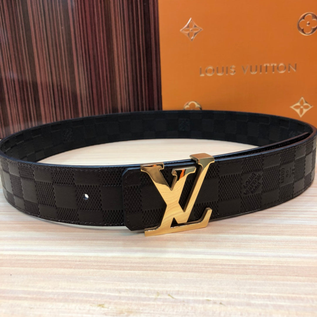 Louis Vuitton Men's LV Initiales 40mm Belt, Damier Infini Leather, Ebene Brown with Gold Buckle