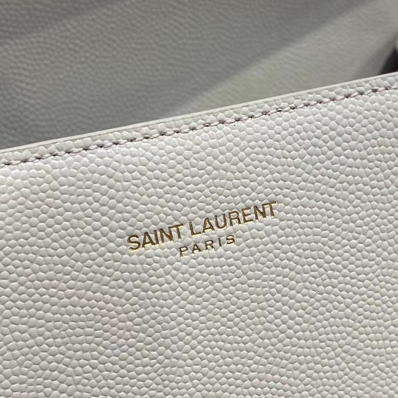 Saint Laurent Cassandra Medium Top Handle Bag in White Grain de Poudre Leather