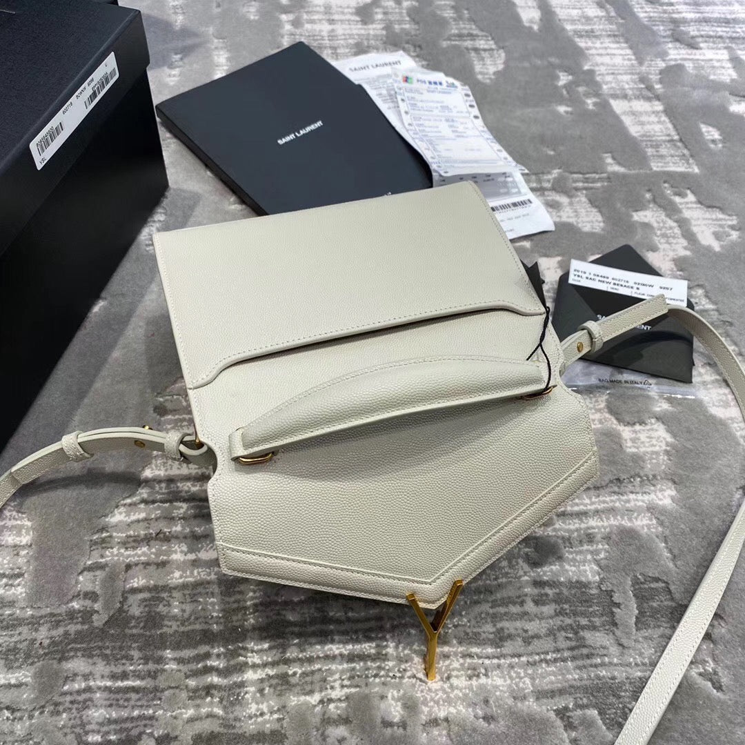 Saint Laurent Cassandra Medium Top Handle Bag in White Grain de Poudre Leather