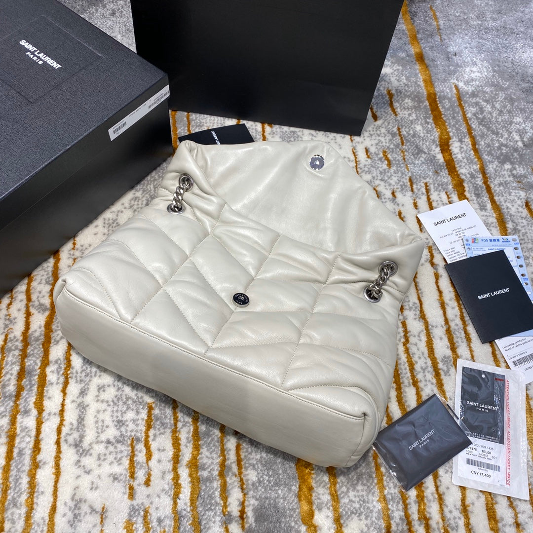 Saint Laurent LouLou Puffer Medium Quilted Lambskin Bag - Blanc Vintage 35cm
