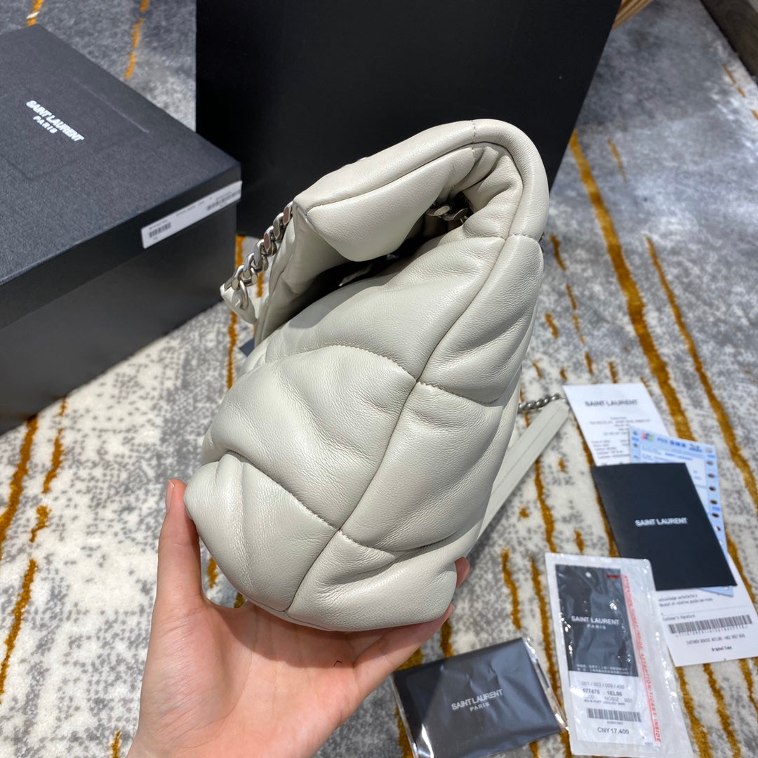 Saint Laurent LouLou Puffer Medium Quilted Lambskin Bag - Blanc Vintage 35cm