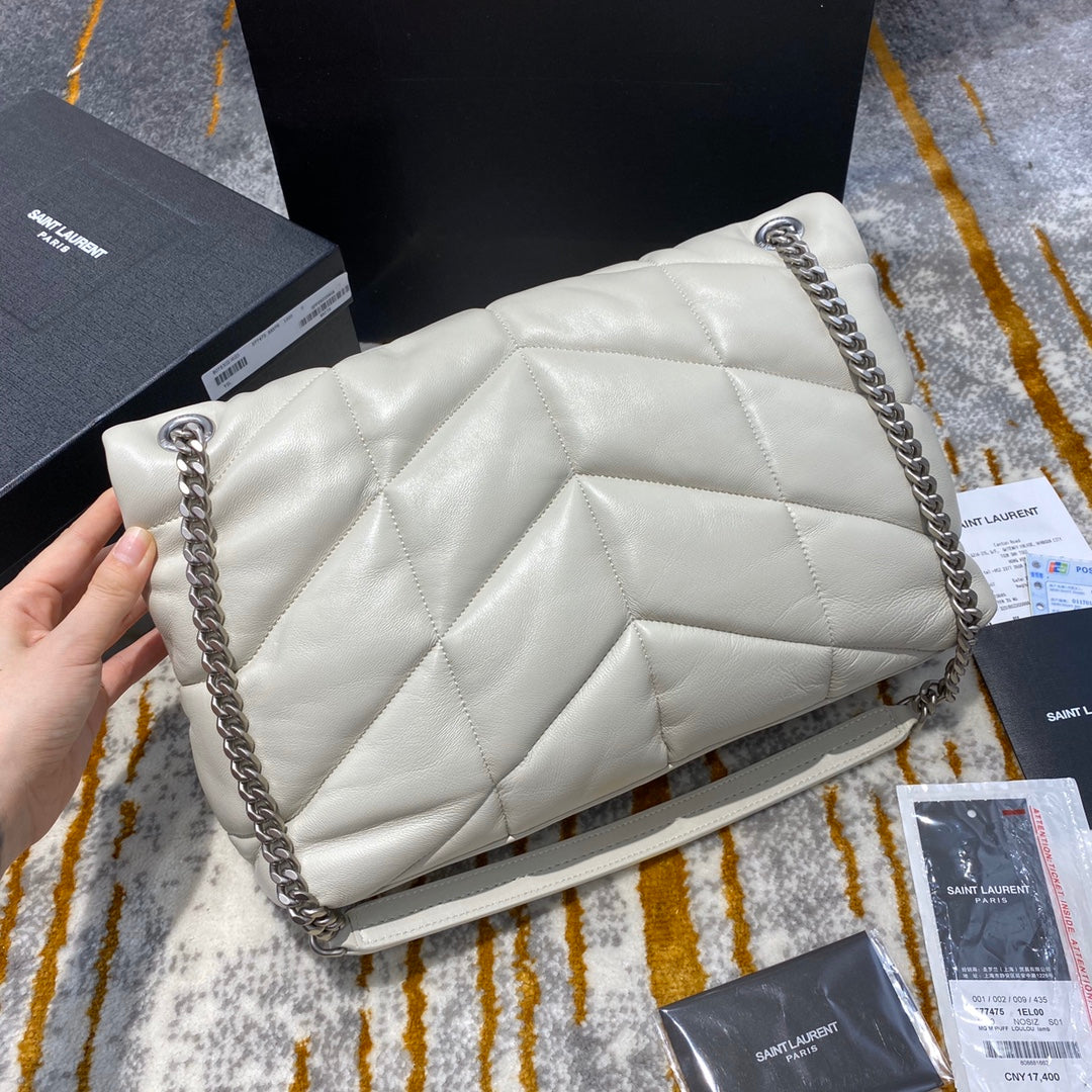 Saint Laurent LouLou Puffer Medium Quilted Lambskin Bag - Blanc Vintage 35cm