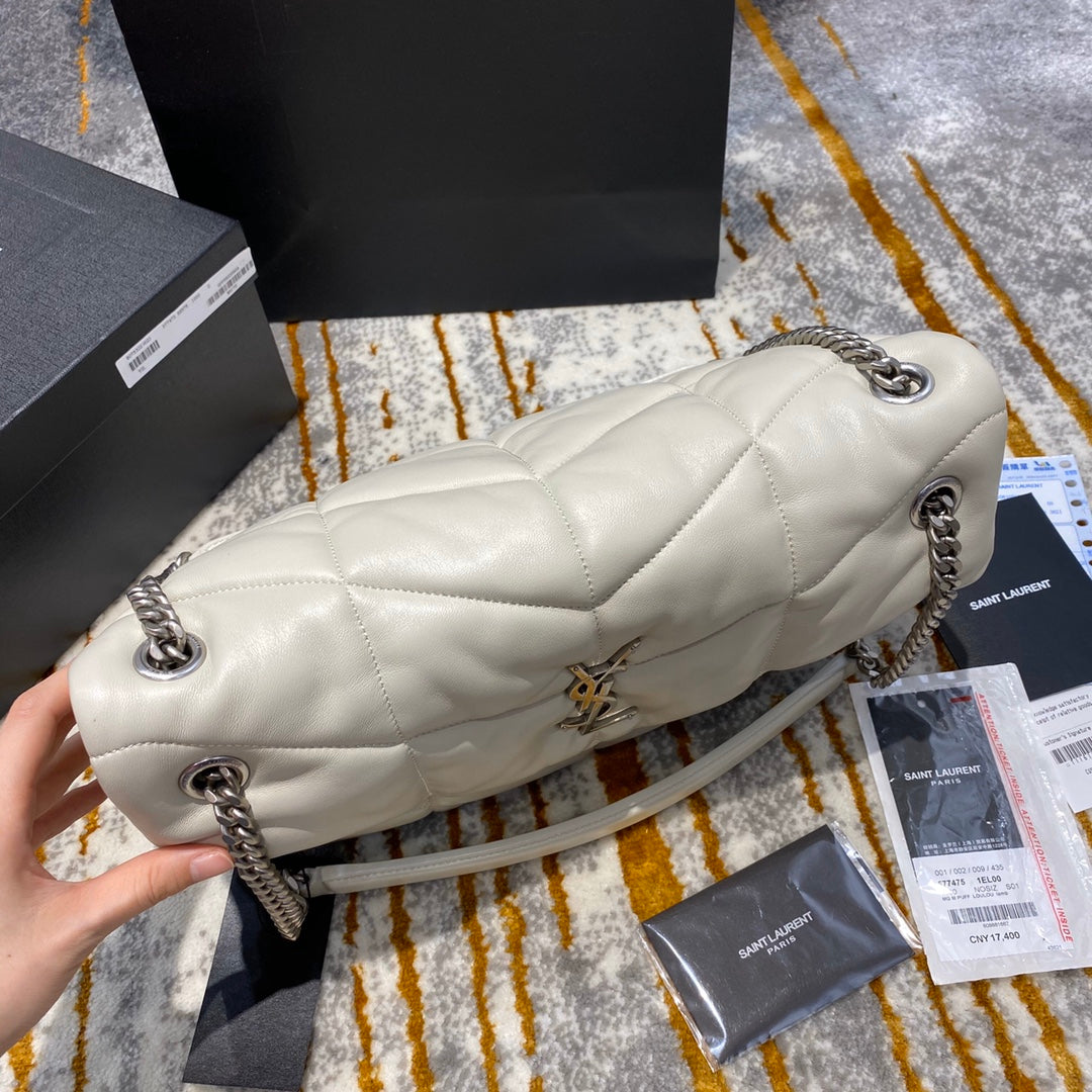 Saint Laurent LouLou Puffer Medium Quilted Lambskin Bag - Blanc Vintage 35cm