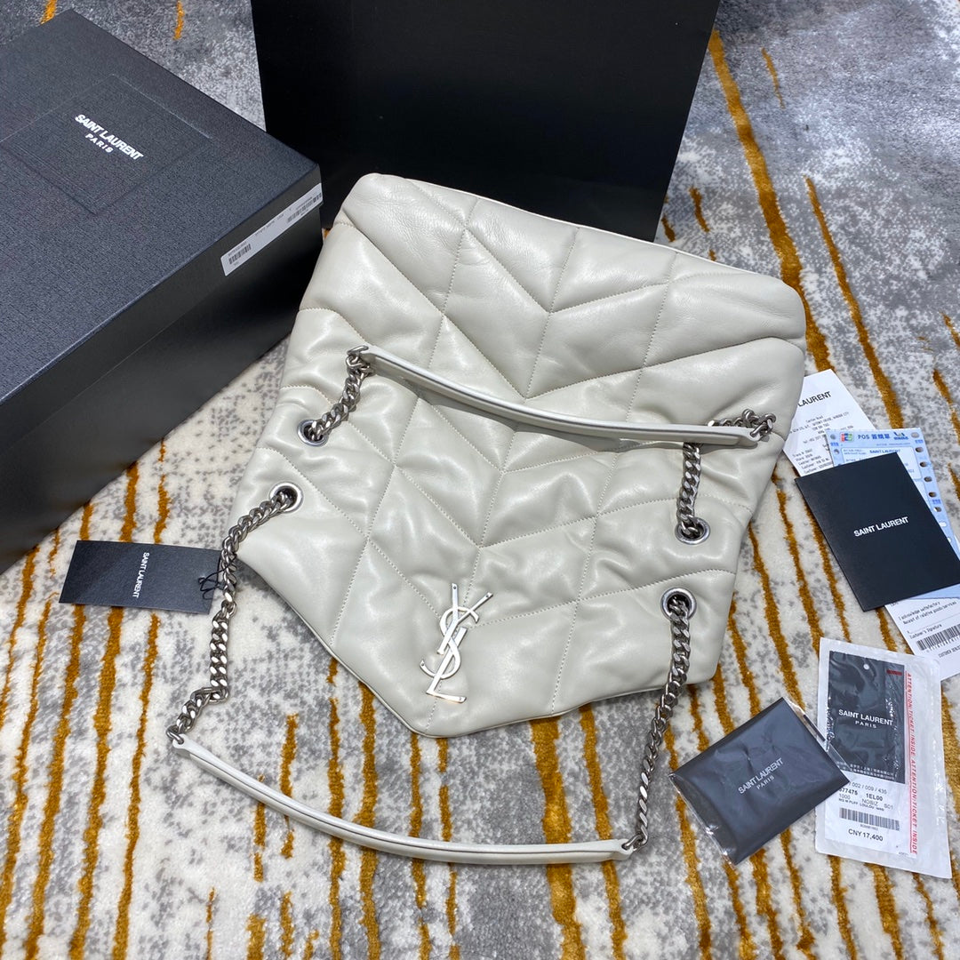 Saint Laurent LouLou Puffer Medium Quilted Lambskin Bag - Blanc Vintage 35cm