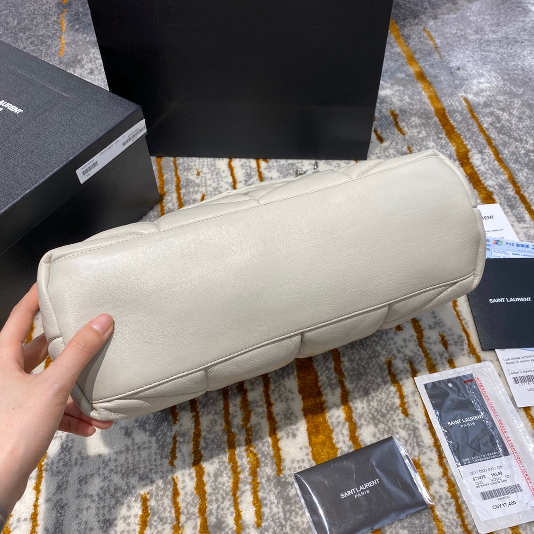 Saint Laurent LouLou Puffer Medium Quilted Lambskin Bag - Blanc Vintage 35cm