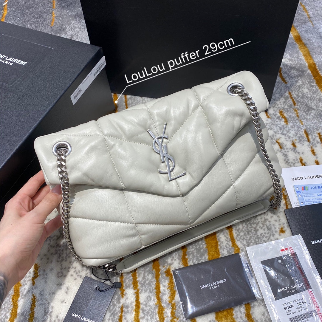 Saint Laurent LouLou Puffer Small Bag in Quilted Lambskin - Cream White