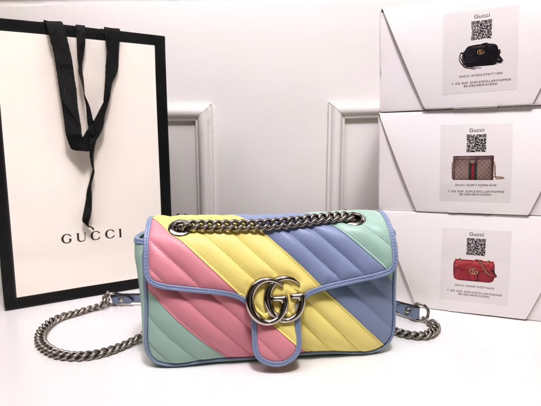 Gucci GG Marmont Small Matelassé Shoulder Bag - Pastel Rainbow Multicolored Leather