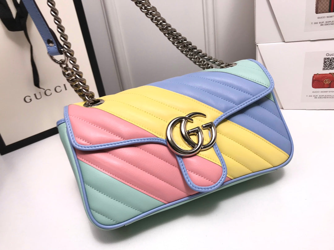 Gucci GG Marmont Small Matelassé Shoulder Bag - Pastel Rainbow Multicolored Leather