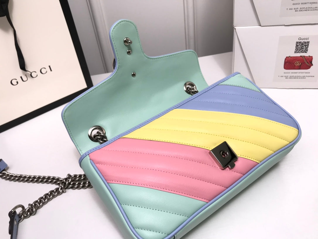 Gucci GG Marmont Small Matelassé Shoulder Bag - Pastel Rainbow Multicolored Leather