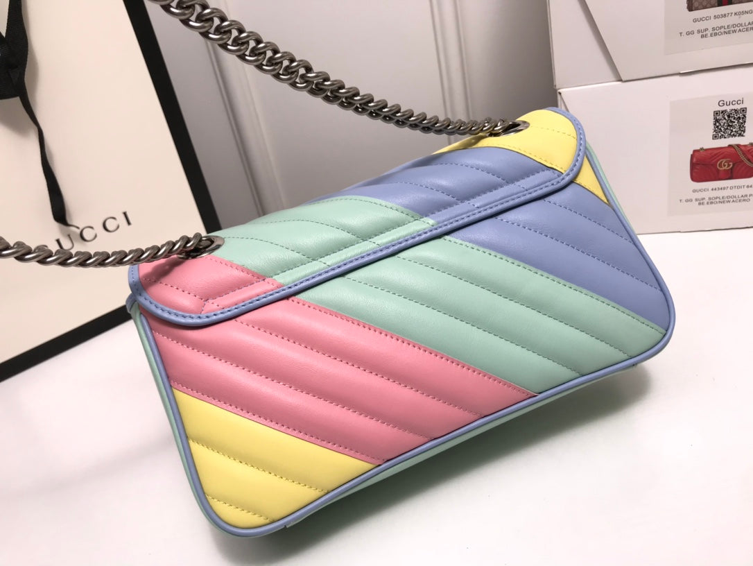 Gucci GG Marmont Small Matelassé Shoulder Bag - Pastel Rainbow Multicolored Leather