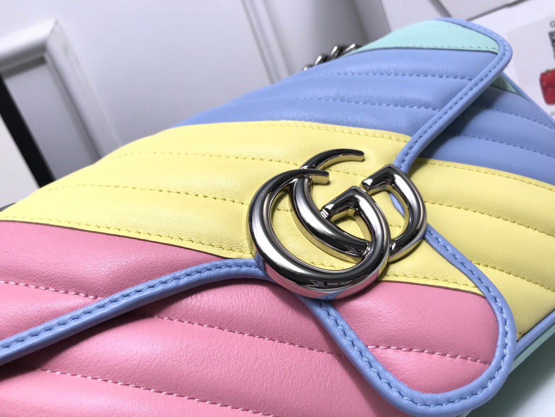 Gucci Pastel Rainbow Striped Quilted Leather Flap Shoulder Bag