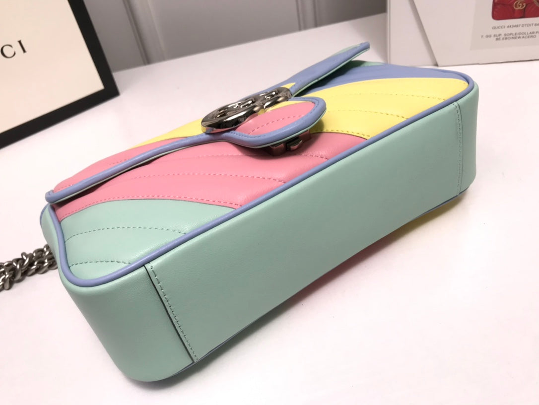 Gucci Pastel Rainbow Striped Quilted Leather Flap Shoulder Bag